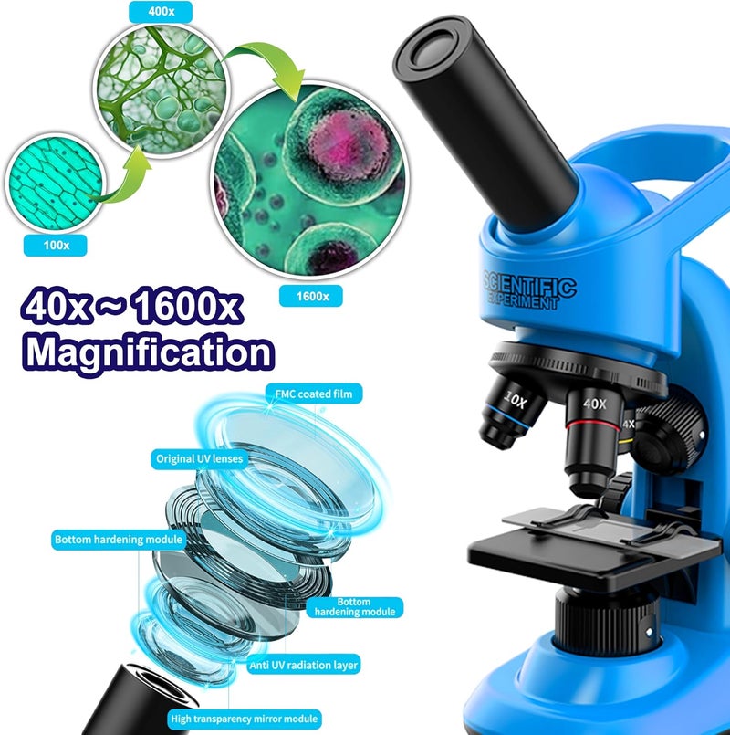 DOUBLE CC Kids Microscope,40-1600x Microscope Kit for Kids Beginners Children,STEM Kit,Prepared Slides,LED Light and Configured Various Operating Tools- Science Experiment Toy for Kids Ages 6-12 - Image 5